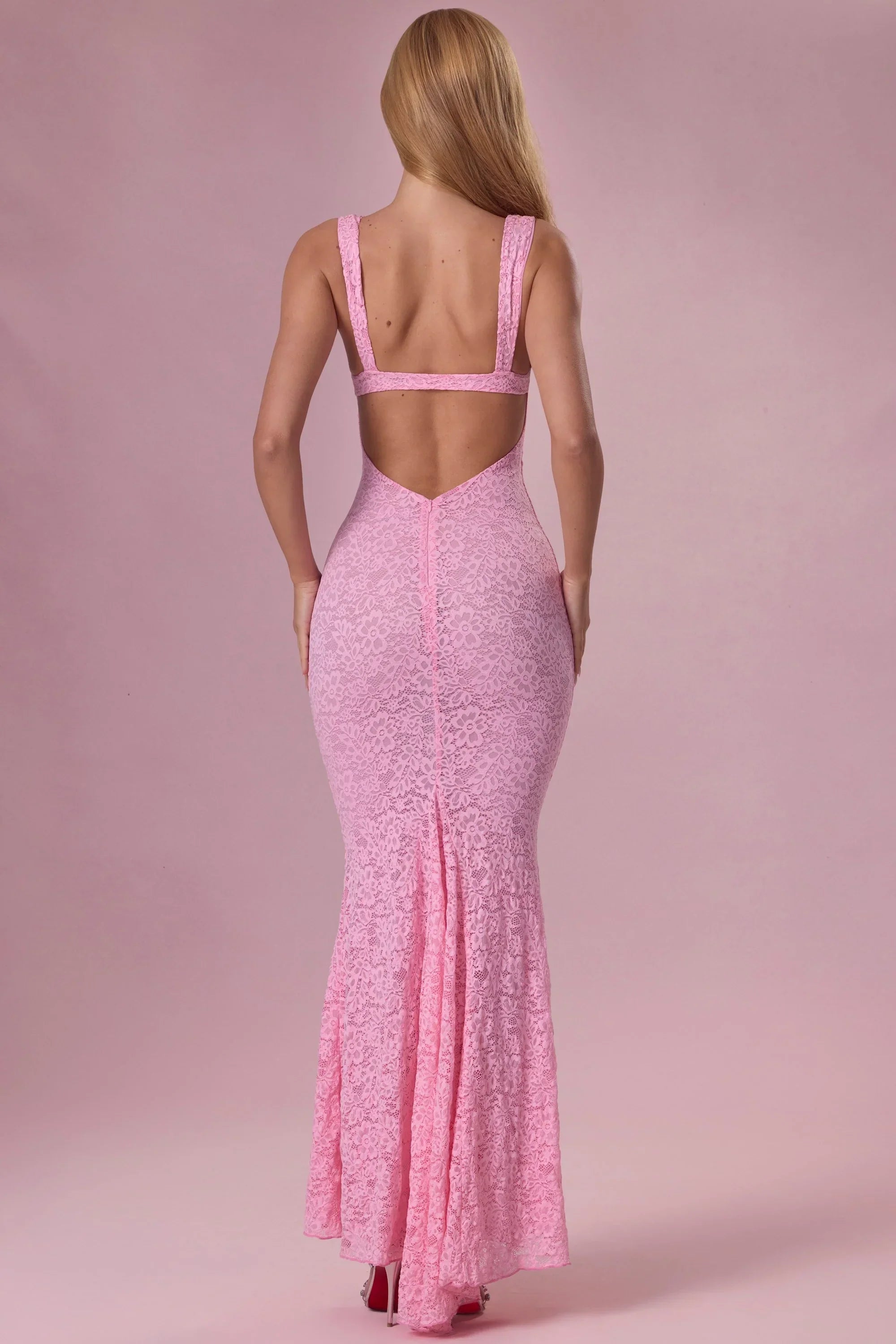 Lace Sweetheart Neck Gown in Blush Pink