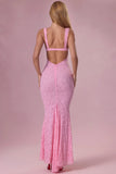 Lace Sweetheart Neck Gown in Blush Pink