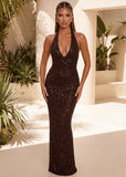 All The Right Reasons Sequin Backless Maxi Dress Brown