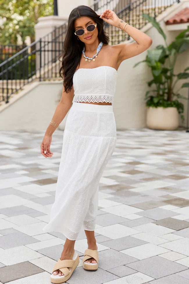 Take It Easy White Eyelet Tube Top Set