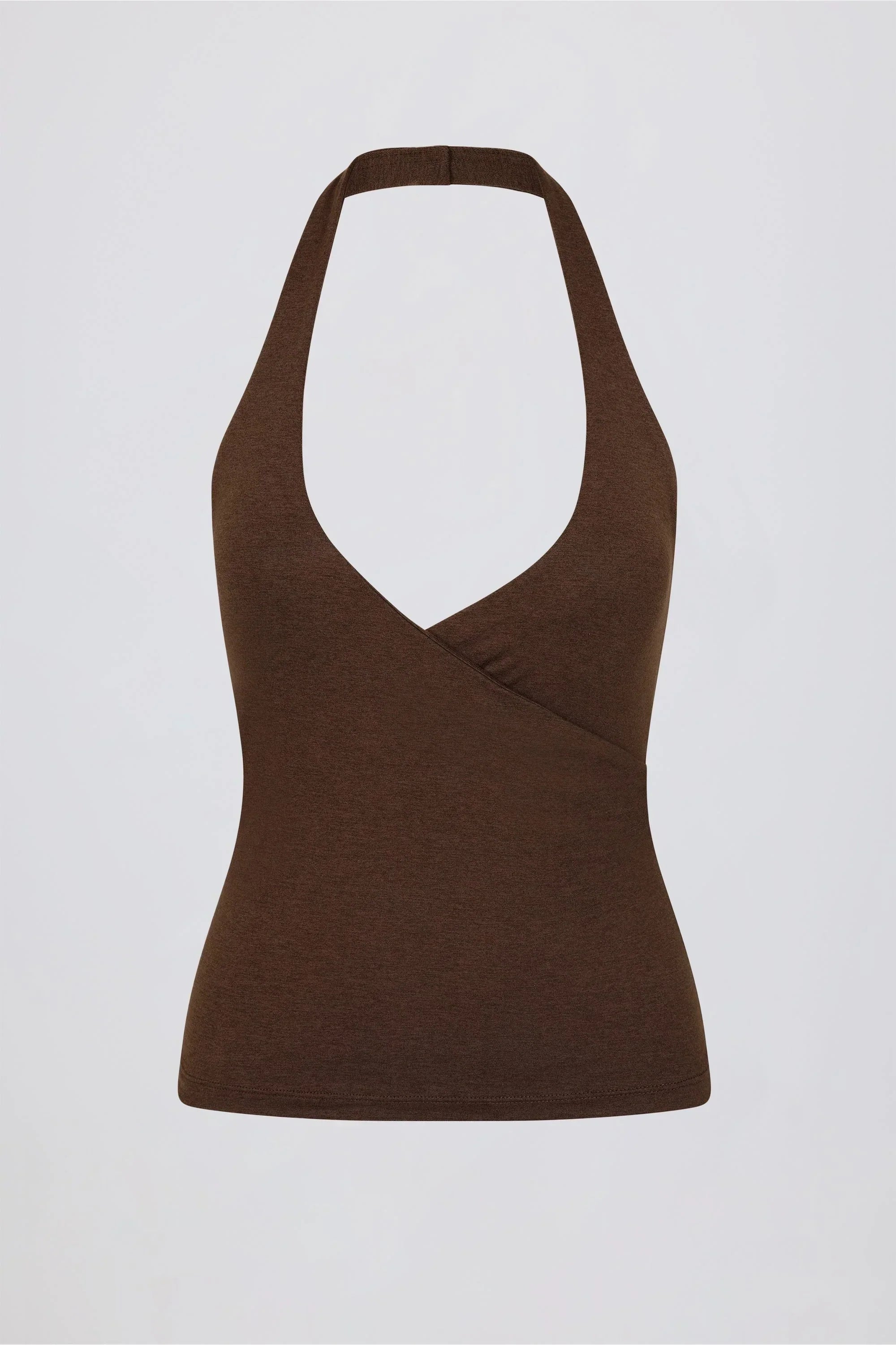 Halterneck Open Back Tank Top in Pecan Marl