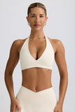 Brushed Jersey V Neck Sports Bra in Vanilla