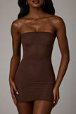 Soft Sheer Mesh Bandeau Mini Slip Dress in Deep Cocoa