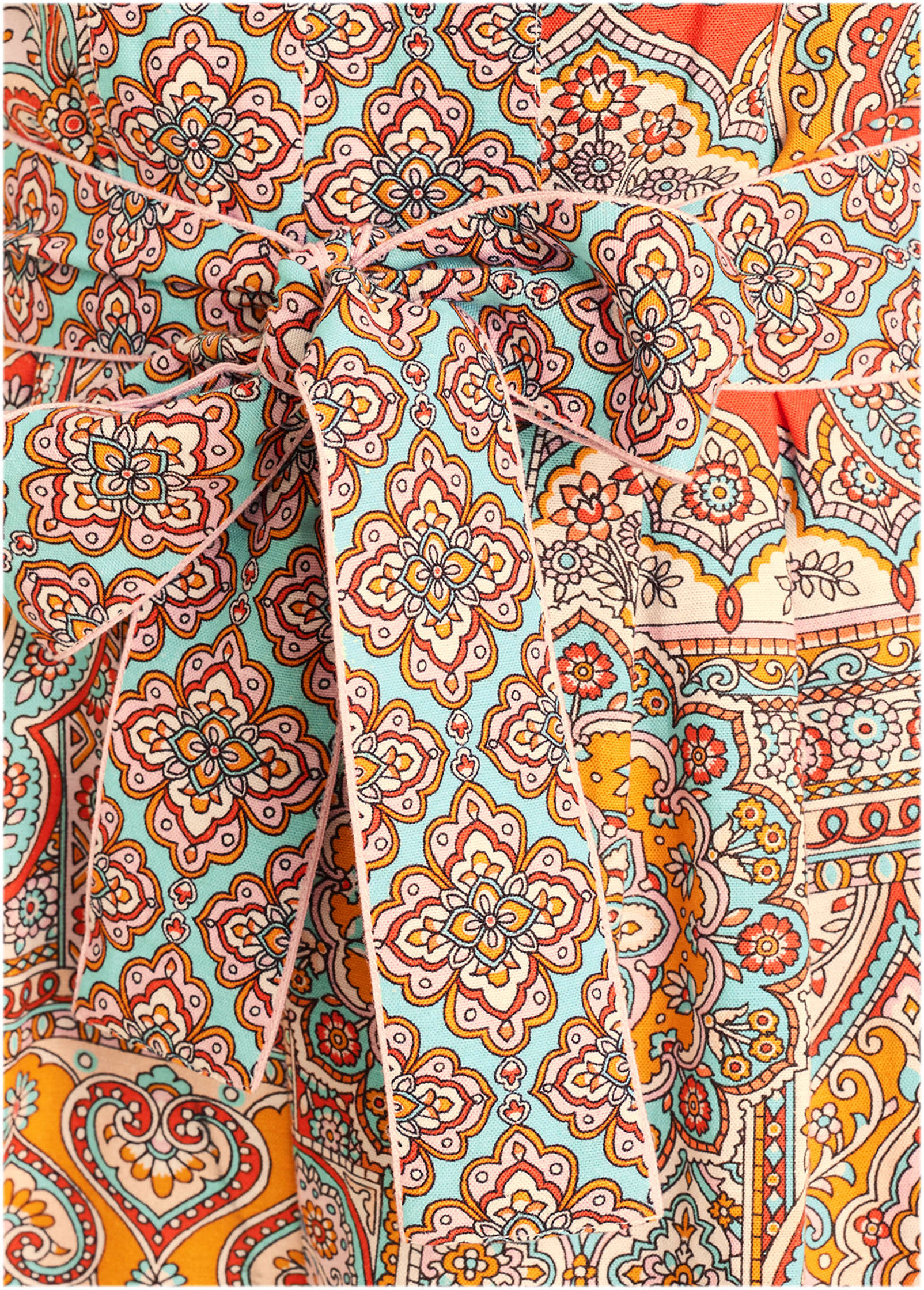 Linen Tie Waist Romper Medallion Golden Patchwork