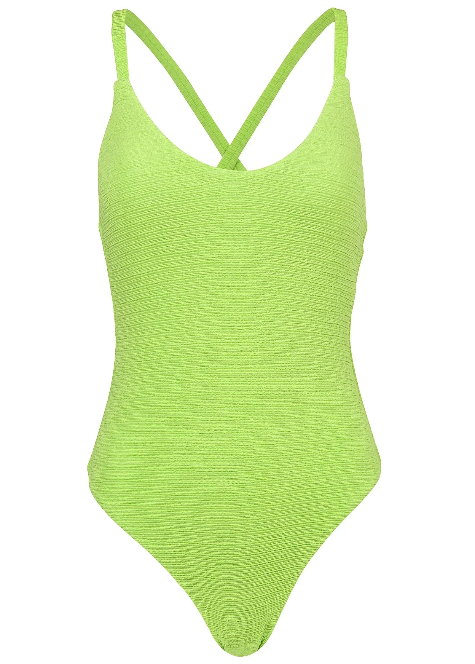 Textured High Leg One Piece Bright Lime Green