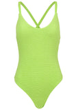 Textured High Leg One Piece Bright Lime Green