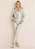 Metallic Straight Leg Jeans Silver Metallic