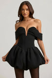 Off Shoulder Layered Bubble Hem Corset Mini Dress in Black