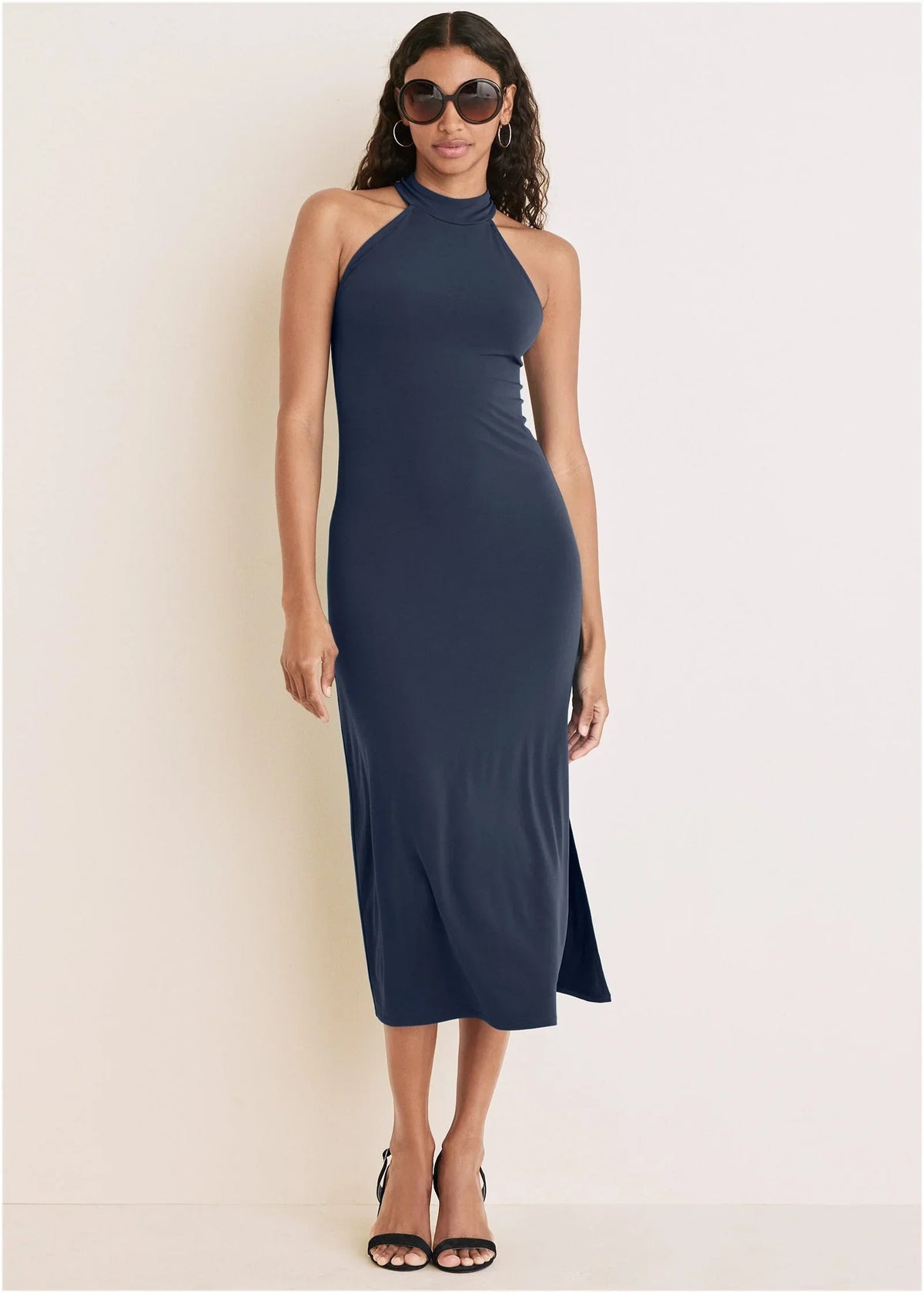 High Neck Midi Dress Navy