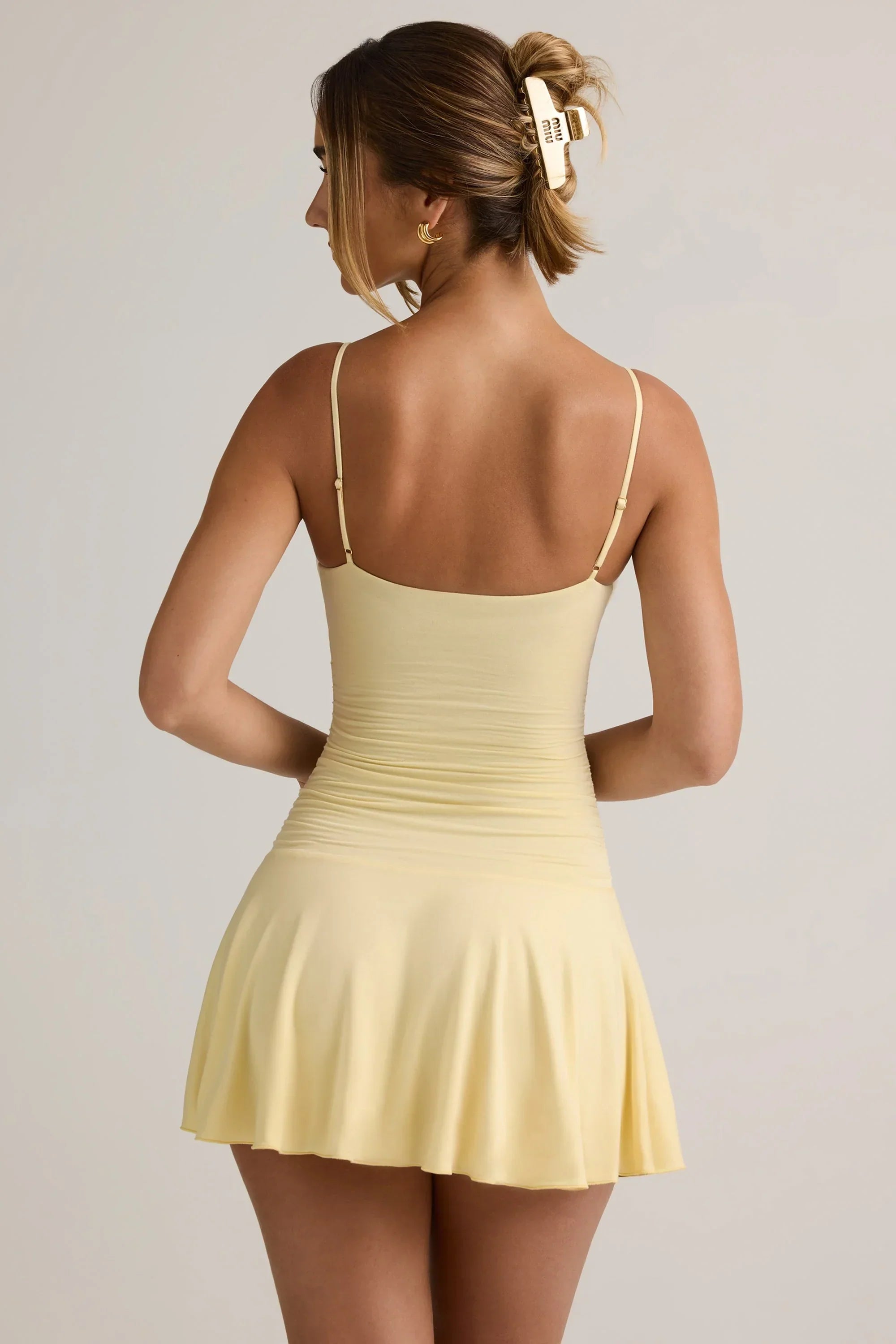 Modal Ruched A Line Mini Dress in Buttercream Yellow