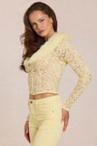 Lace Faux Fur Trim Cardigan in Lemon Yellow
