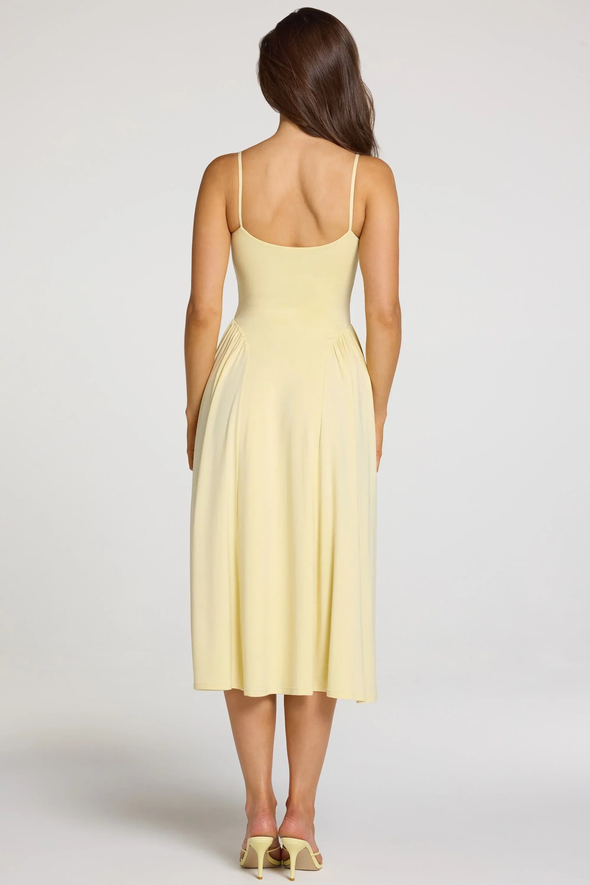 Modal Lace Trim Midaxi Dress in Pastel Yellow