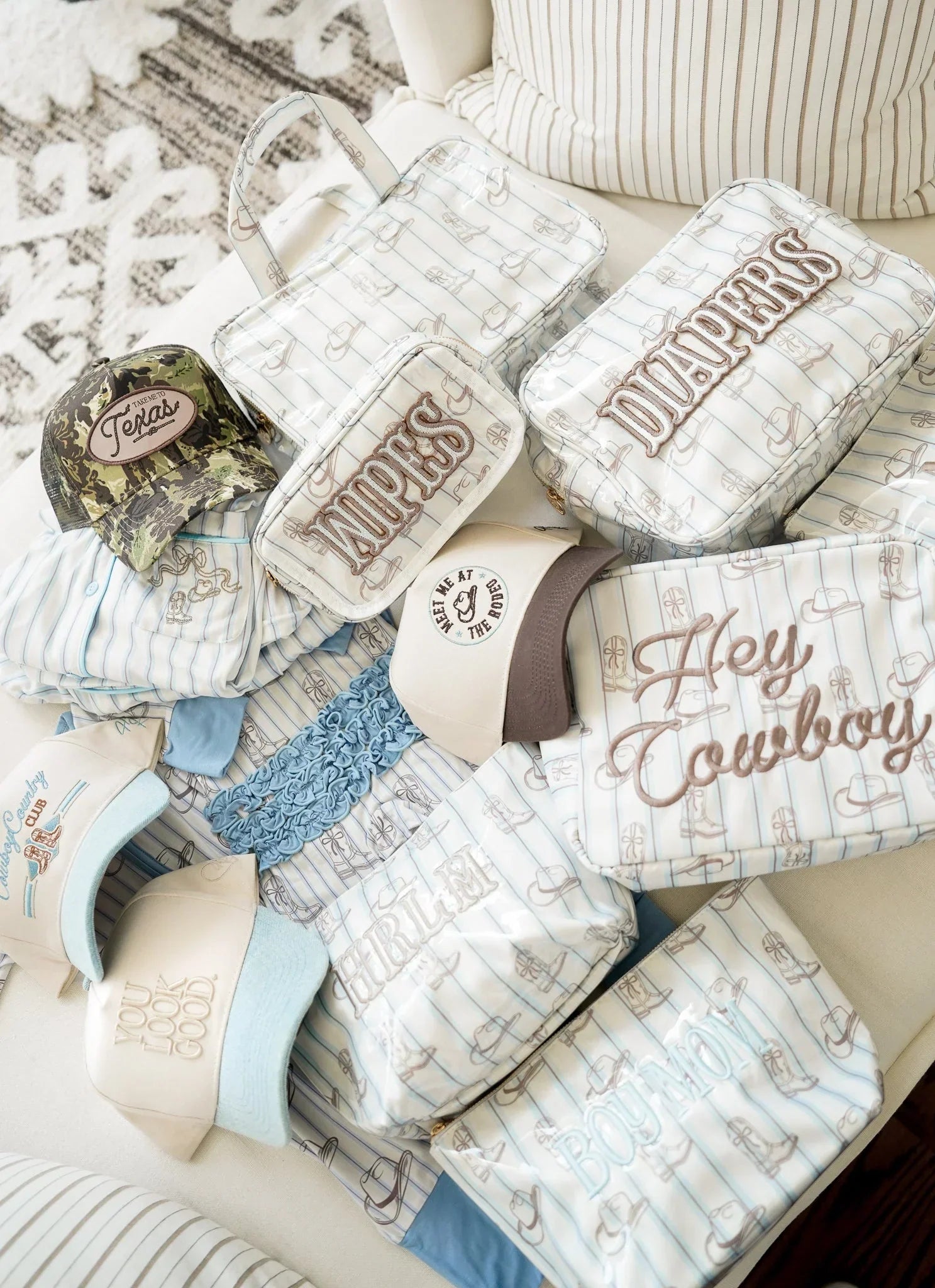 KenzKustomz Western Blues Striped XL Bag Hey Cowboy