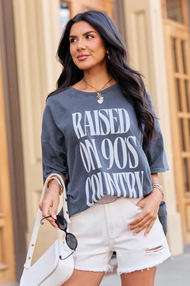 Raised On 90s Country Charcoal Oversized Graphic Tee