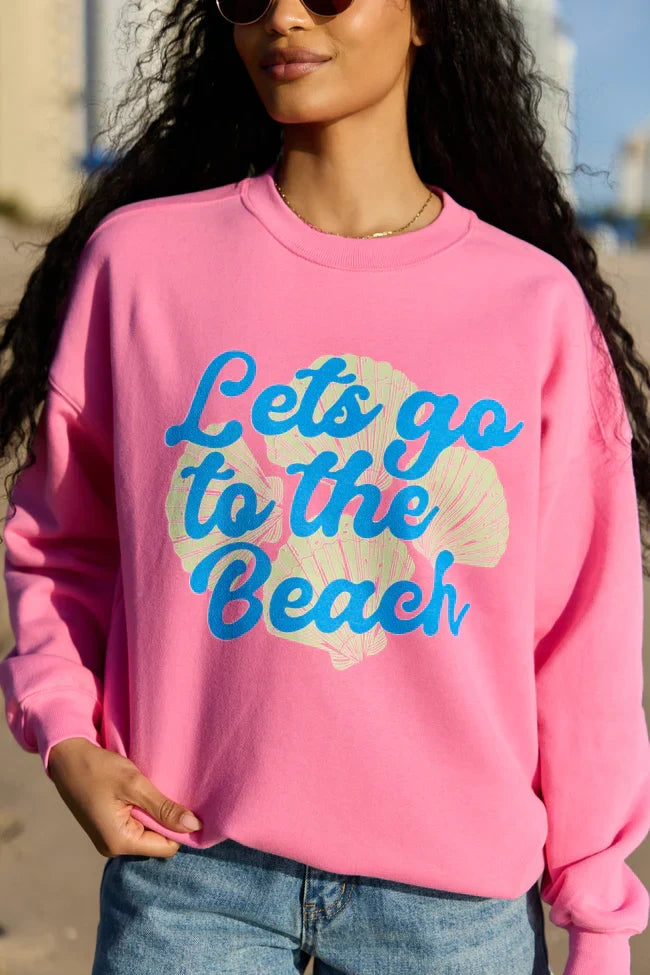 Lets Go To The Beach Pink Graphic Sweatshirt