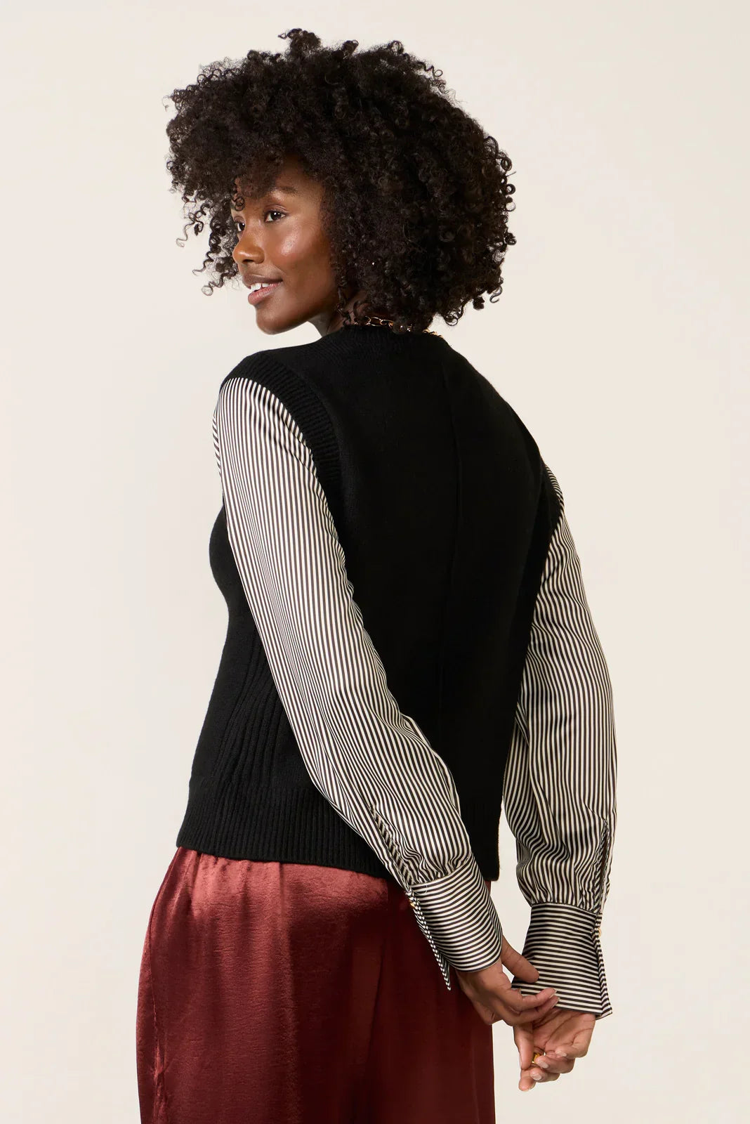 Dana Satin Sleeve Twofer Sweater