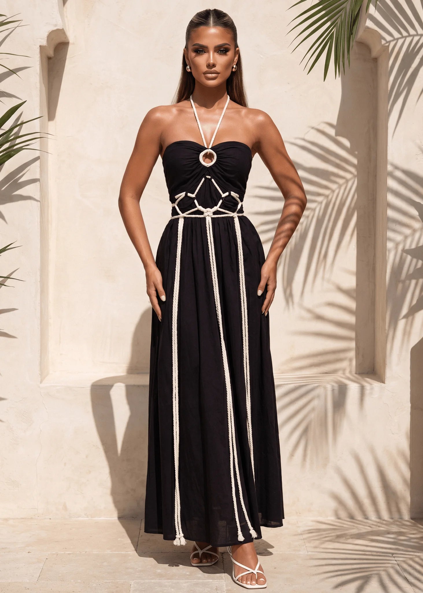Call Back Cut Out Rope Detail Maxi Dress Black