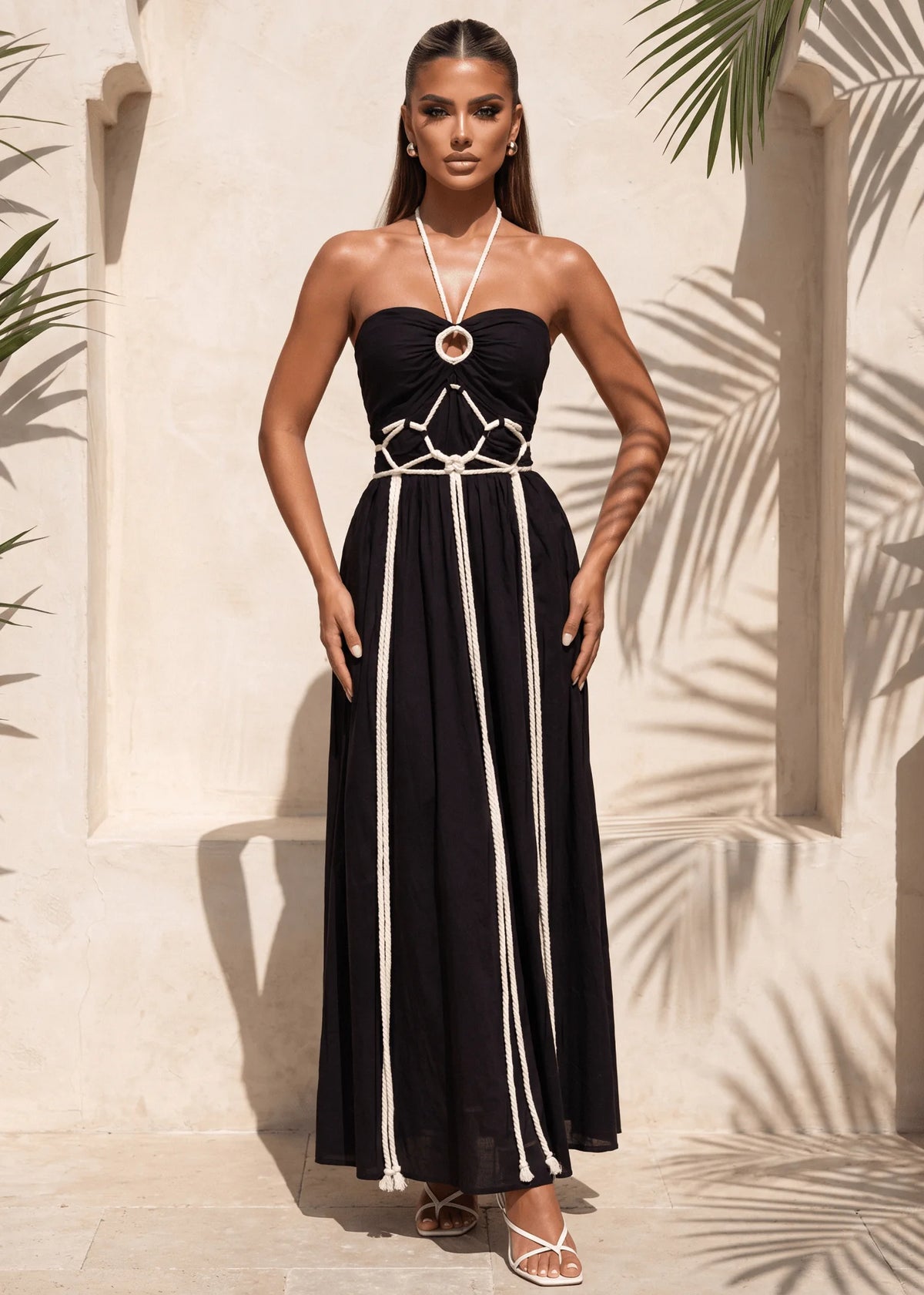 Call Back Cut Out Rope Detail Maxi Dress Black