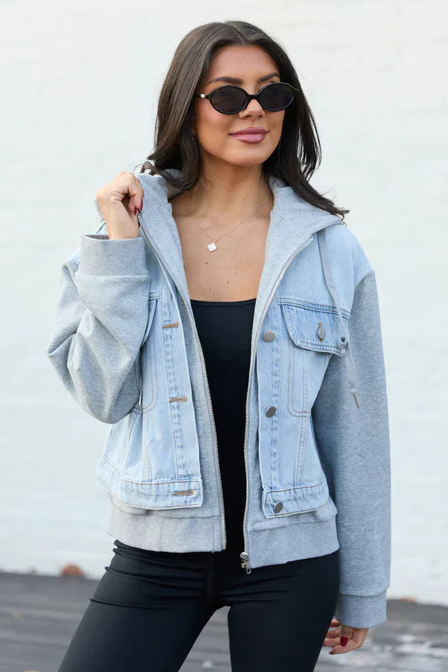 Jazzy Denim French Terry Hooded Jacket SALE