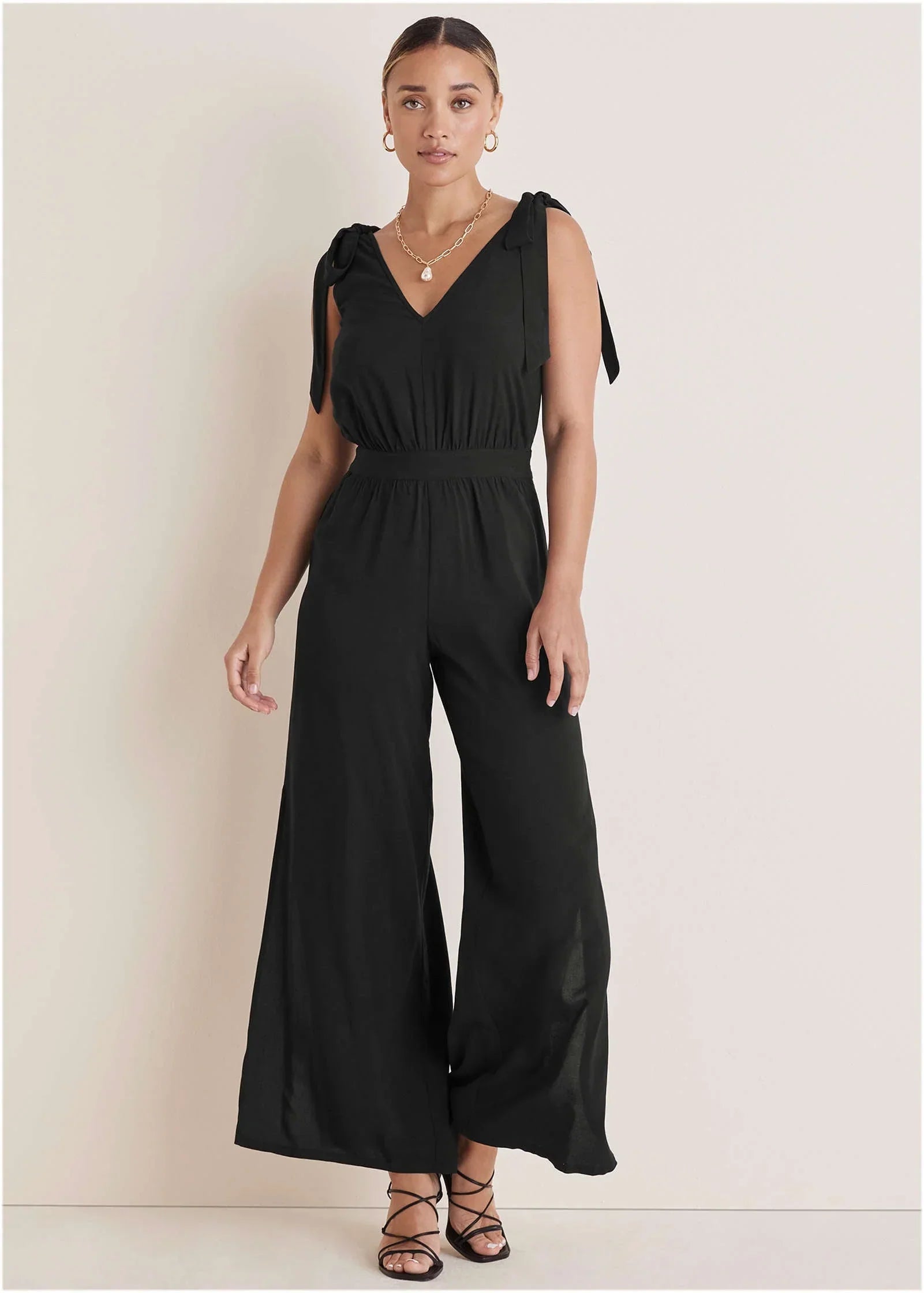 Tie Strap Wide Leg Jumpsuit Jet Black