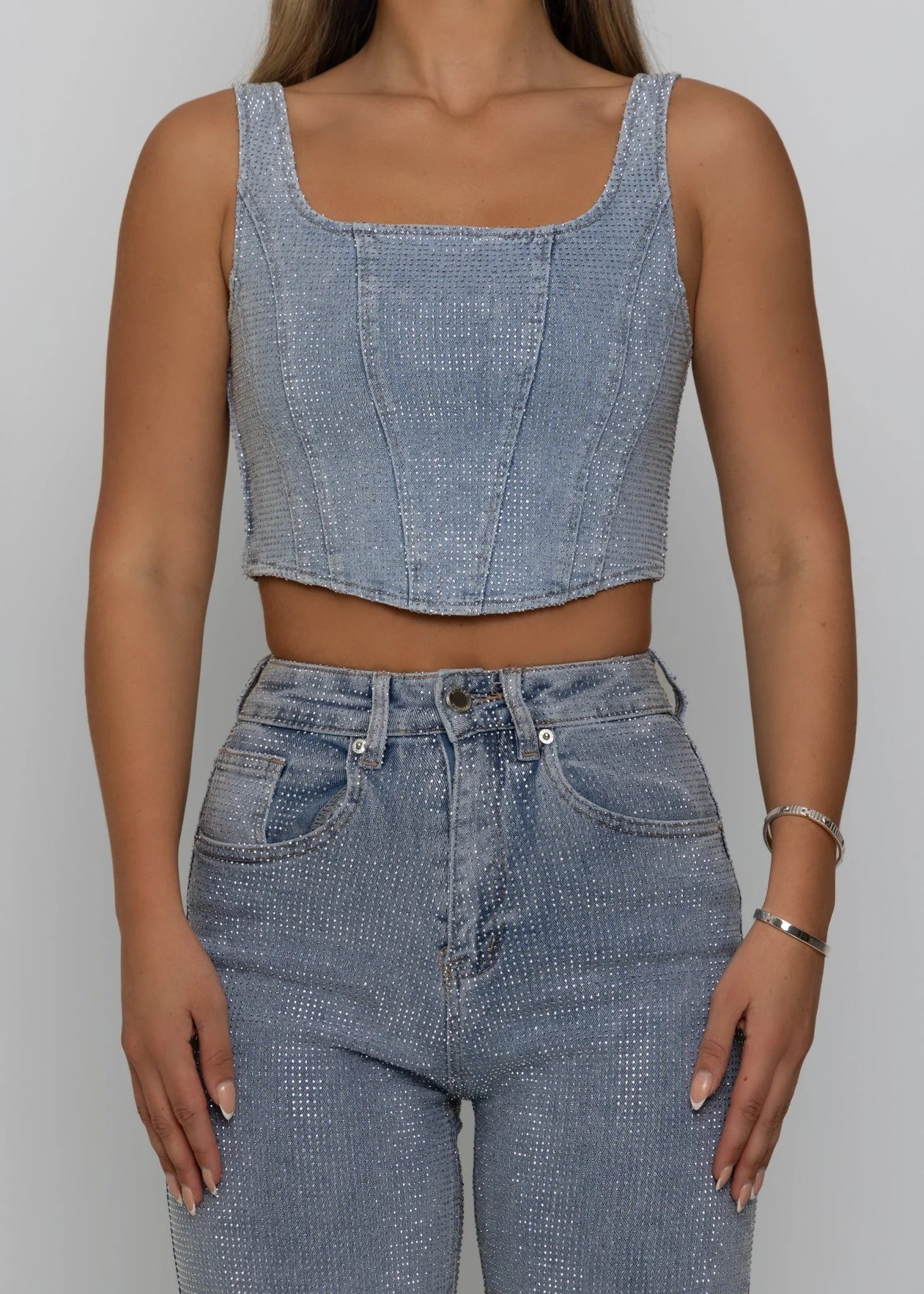 Forever Sparkle Diamante Corset Top Blue