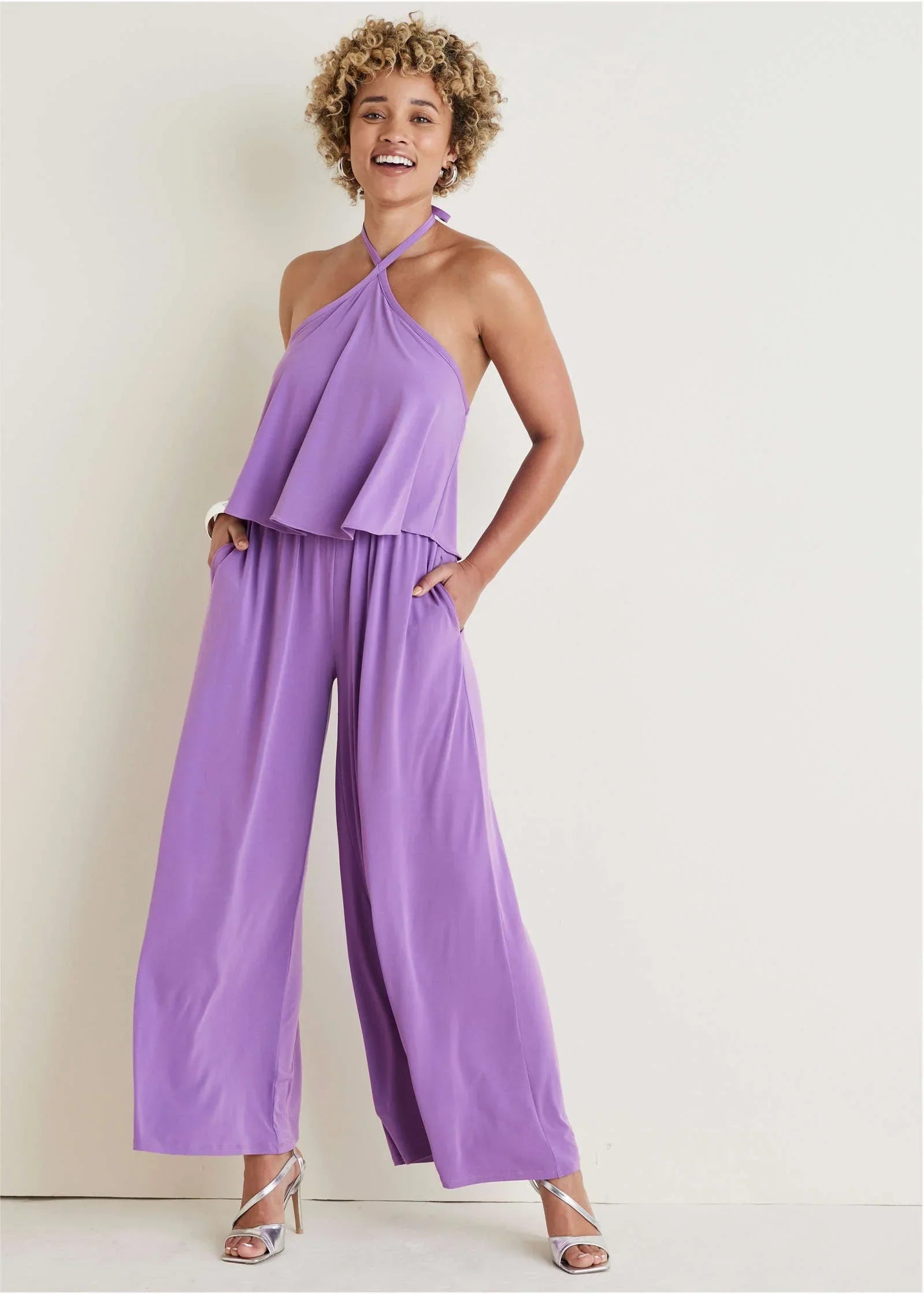 Cross Neck Jumpsuit Purple