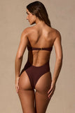 Cut Out Bandeau Swimsuit in Espresso Brown