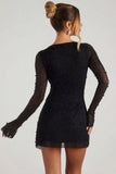 Embellished Wrap Over A Line Mini Dress in Black