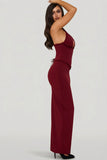 Halterneck Lace Up Corset Maxi Dress in Berry Red