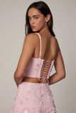 Embellished Lace Up Corset Top in Soft Pink