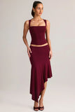 Modal Low Rise Asymmetric Midaxi Skirt in Wine
