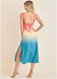 Linen Grommet Detail Midi Pink Blue Dip Dye