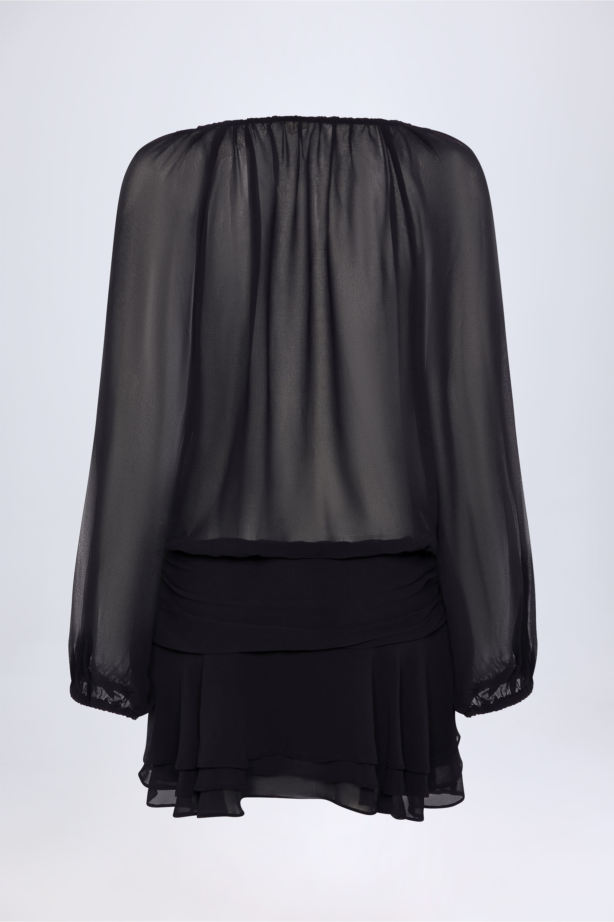Lace Up Balloon Sleeve Mini Dress in Black