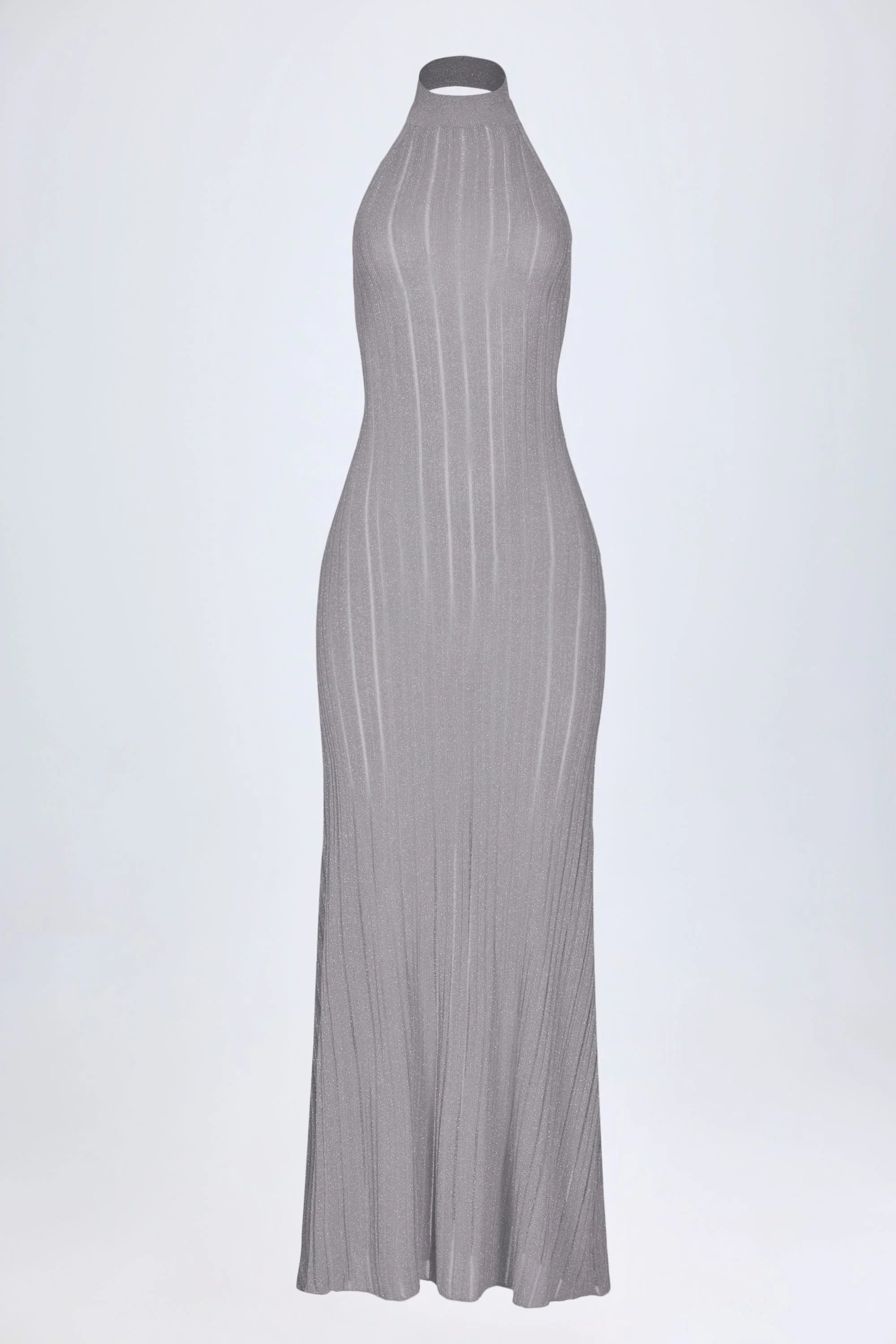 Backless Halterneck Maxi Dress in Silver