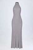 Backless Halterneck Maxi Dress in Silver