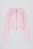 Soft Knit Zip Up Cropped Hoodie in Soft Pink