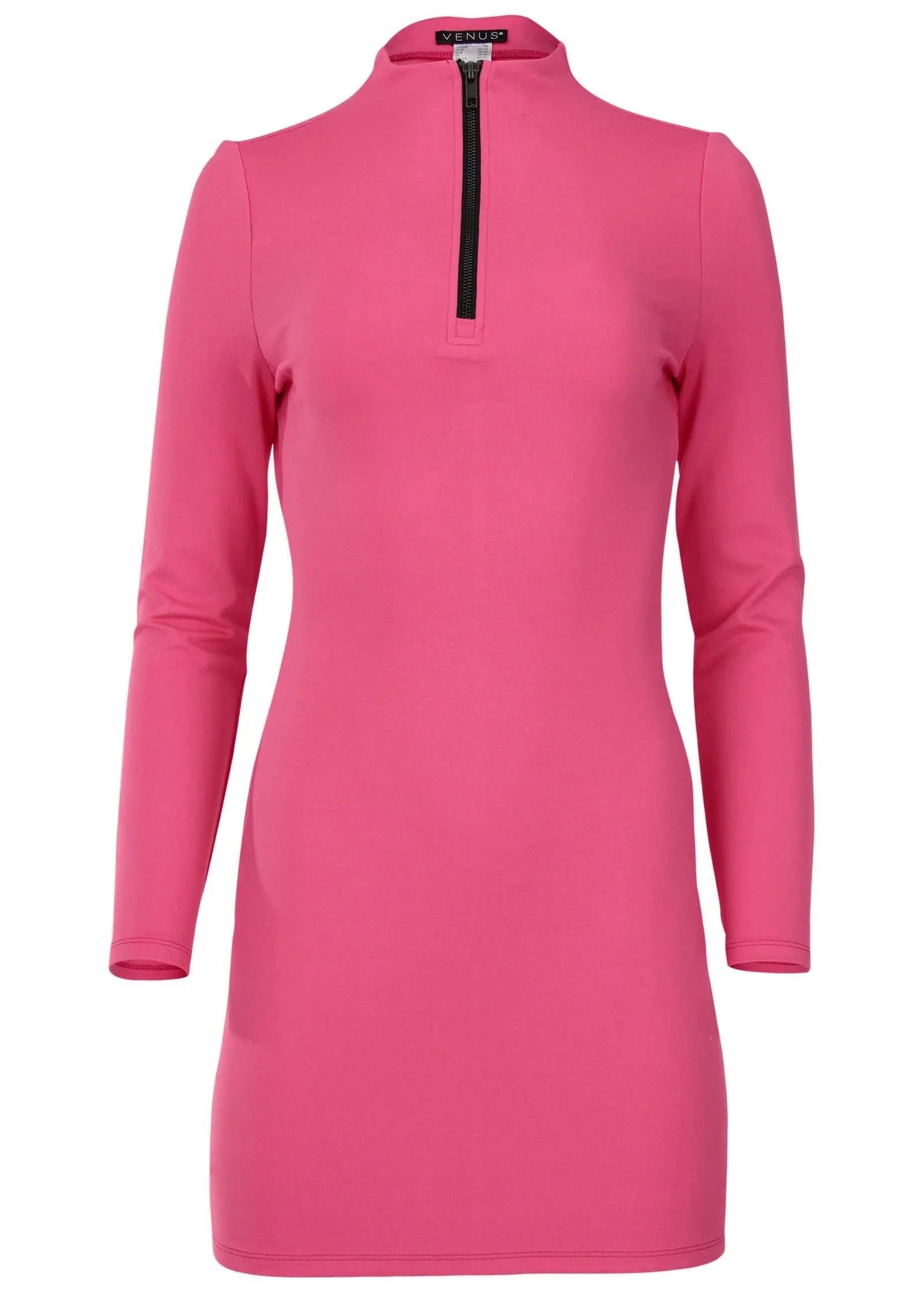 Ponte Zip Front Mini Dress Hot Pink
