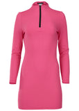 Ponte Zip Front Mini Dress Hot Pink