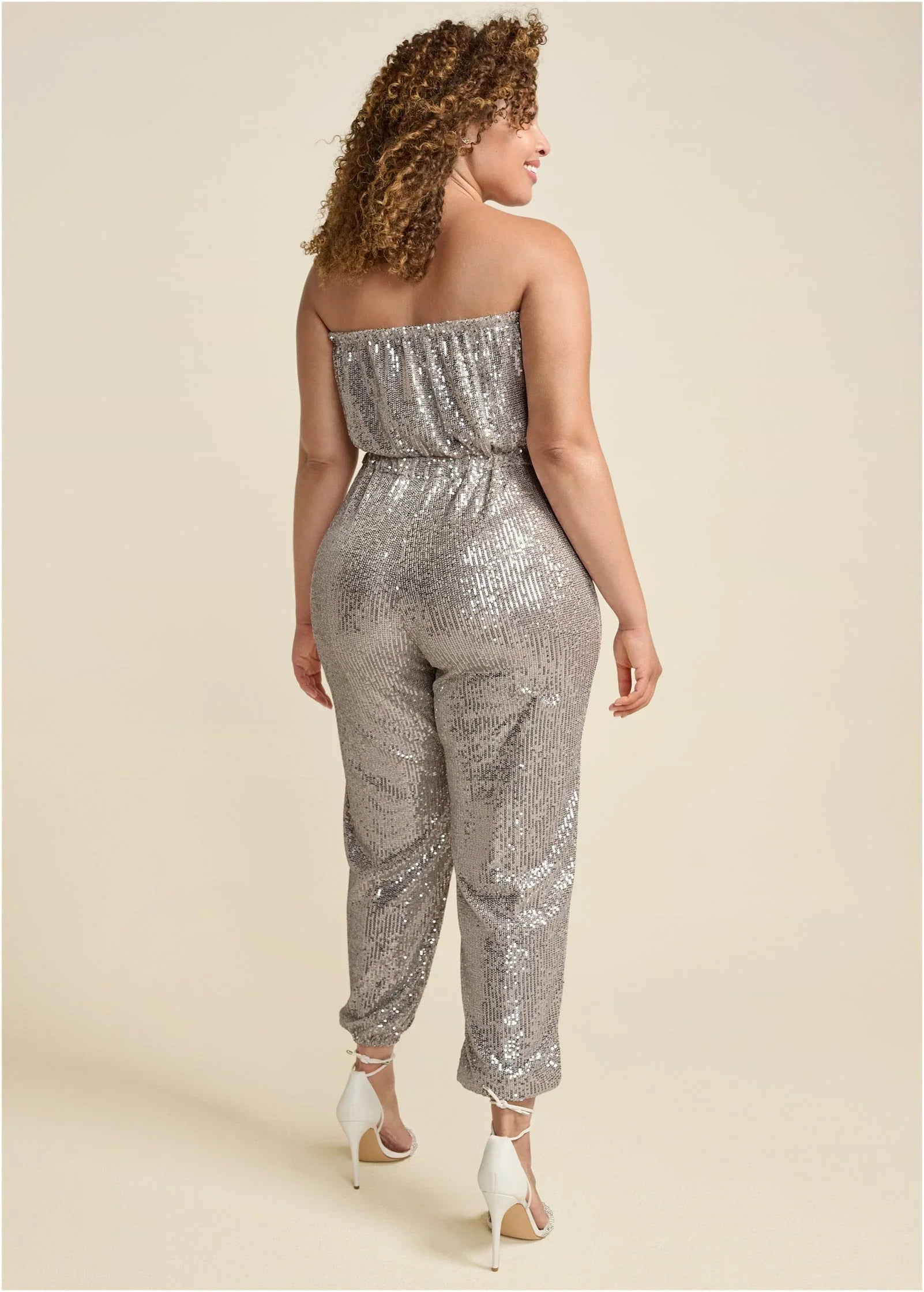 Strapless Sequin Jumpsuit Champagne