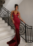 Love Affair Satin Gown with Ruched Back Wine