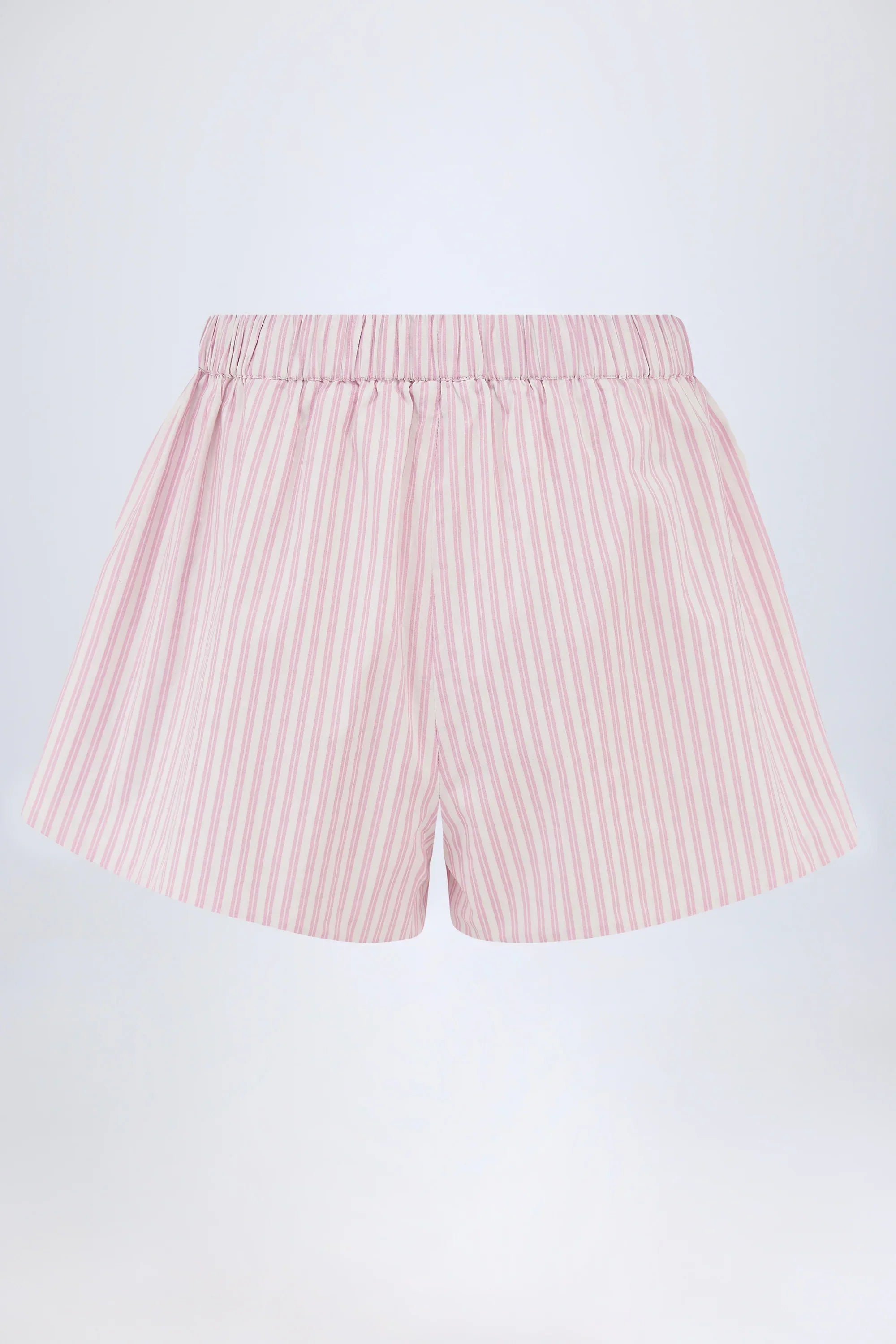 Mid Rise Cotton Poplin Shorts in Pink Stripe