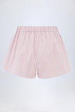 Mid Rise Cotton Poplin Shorts in Pink Stripe