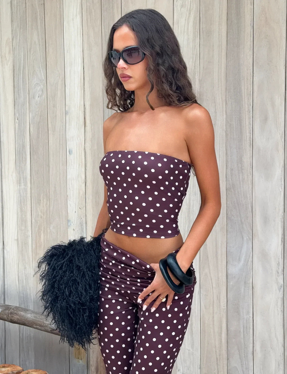 VALI POLKA DOT TOP CHOCOLATE PINK DOT