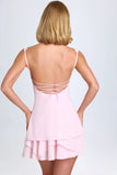 Ruffle Trim Button Detail Corset Mini Dress in Blush