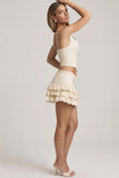 Layered Ruffled Low Rise Mini Skirt in Ivory