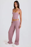 Ribbed Knit Wide Leg Joggers in Mauve