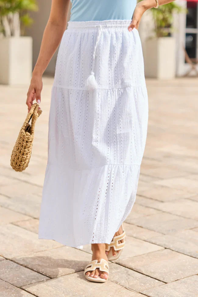 Be Yourself White Drawstring Eyelet Skirt