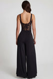 Soft Jersey Mid Rise Wide Leg Trousers in Black