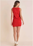 V Neck Side Wrap Mini Dress Rococco Red