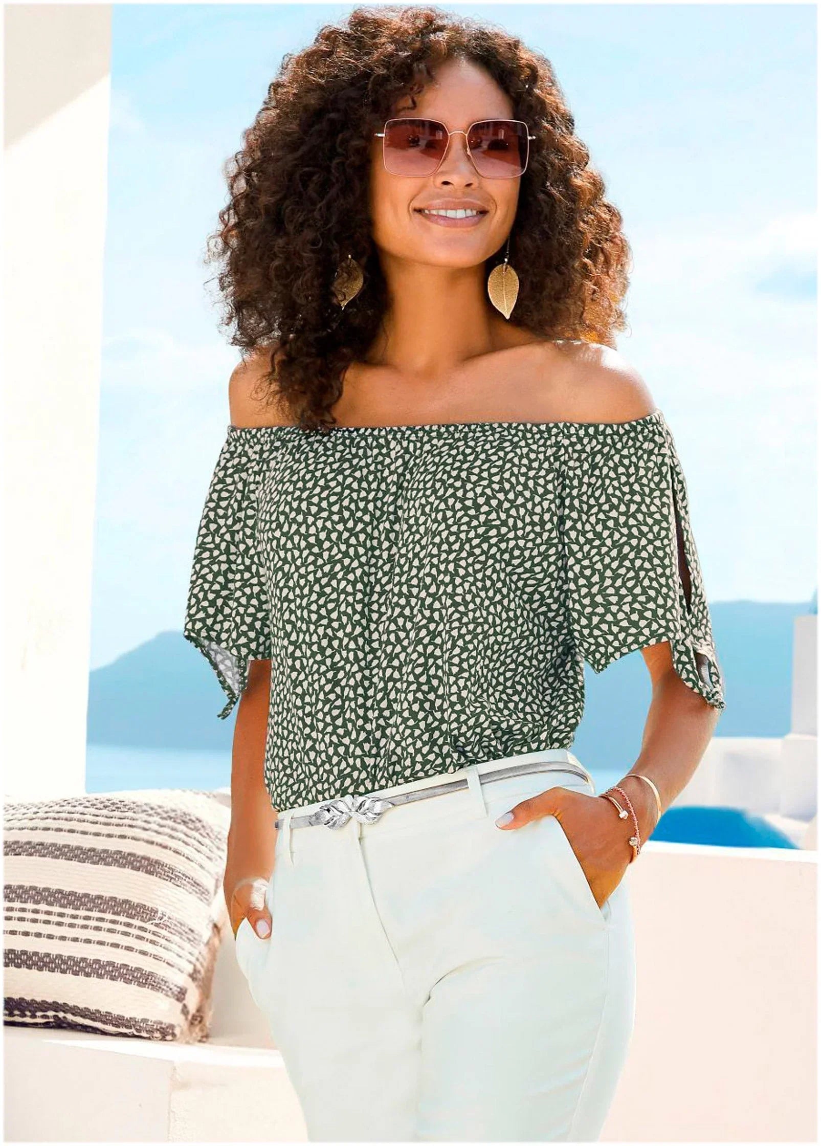 Off The Shoulder Blouse Blue Multi